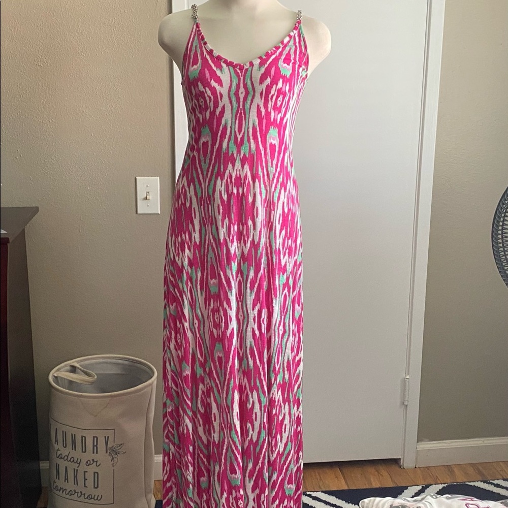 Pink Maxi Dress with Rhinstones